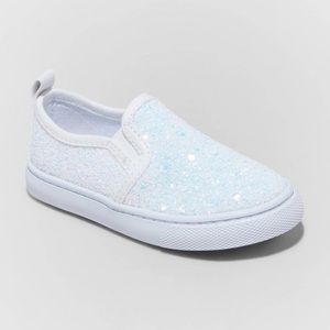 Cat & Jack White Iridescent Glitter Slip On Sneakers Toddler Size 6
